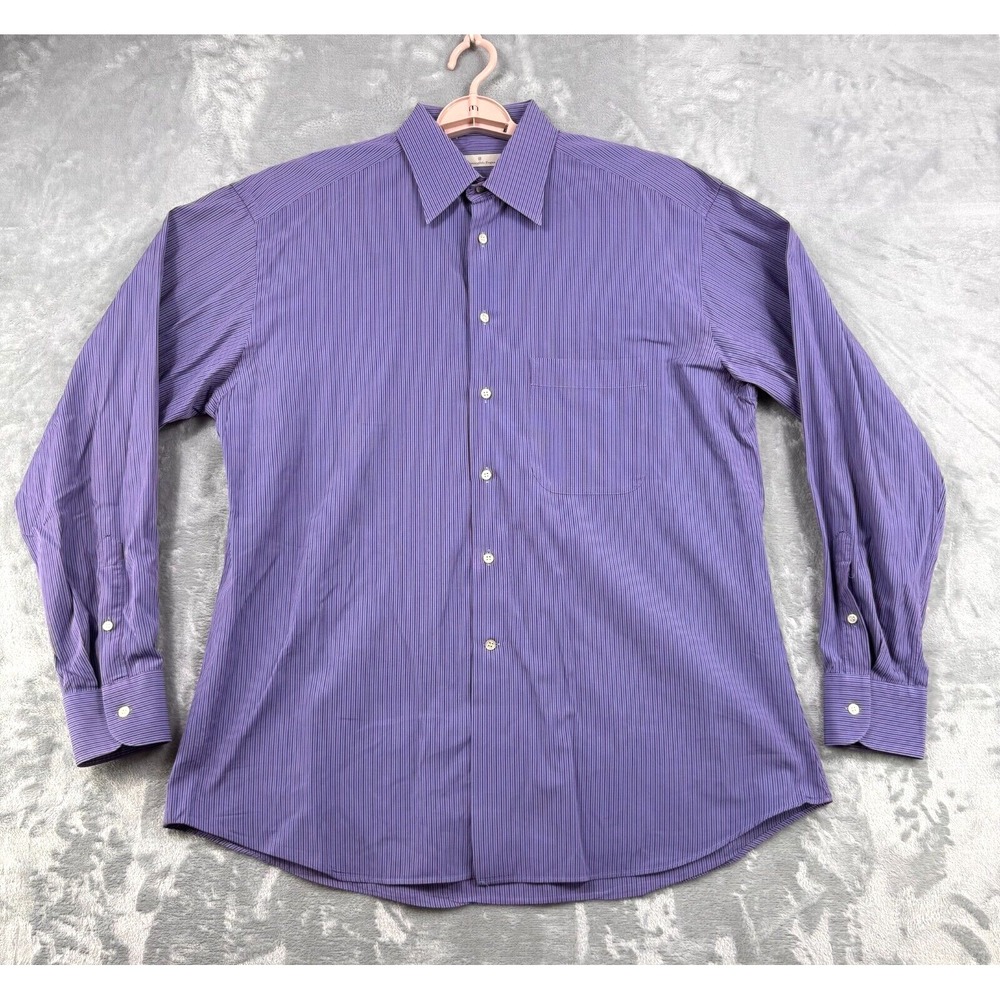 Ermenegildo Zegna Dress Shirt Mens 16‎ Purple Striped Long Sleeve Button Up